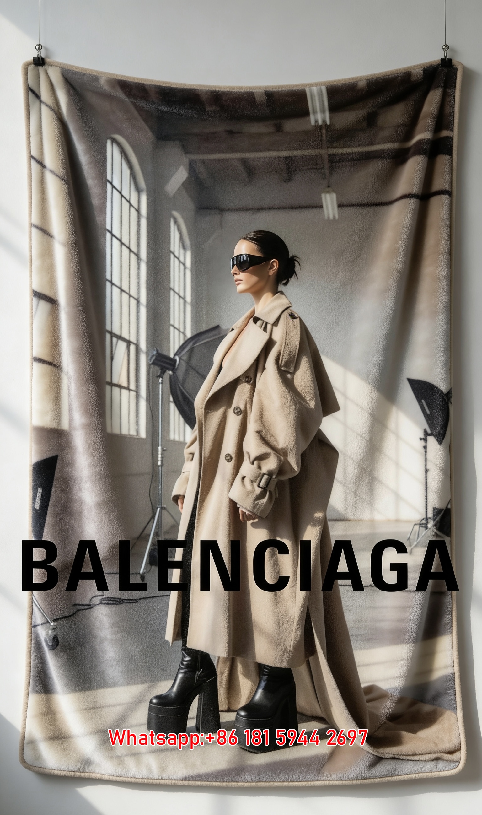 Balenciaga Oversized Trench Coat Flannel Throw Blanket for Sofa Couch Wall Decor BA113